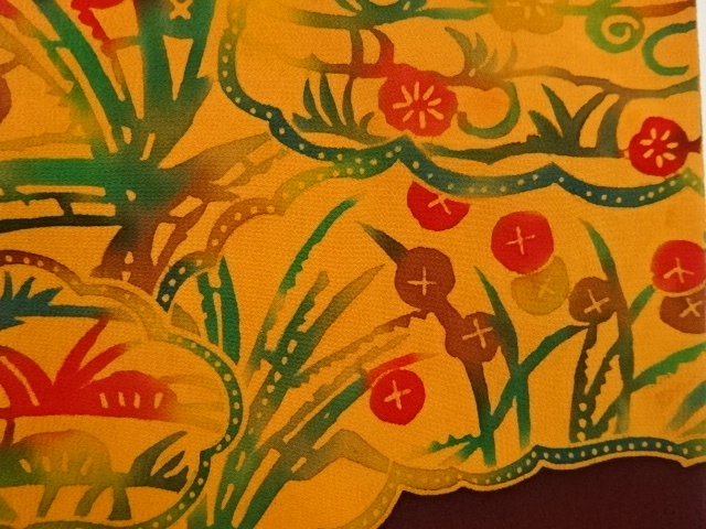  縮緬地草花模様名古屋帯